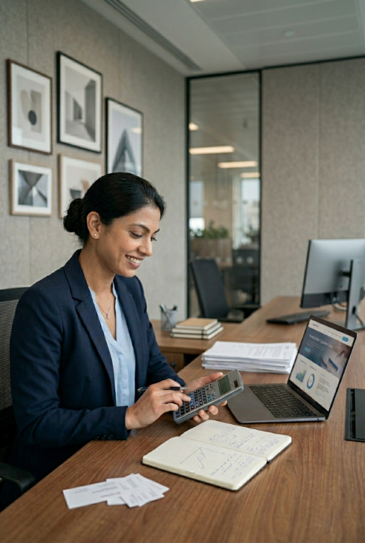 Financial advisor using a calculator
